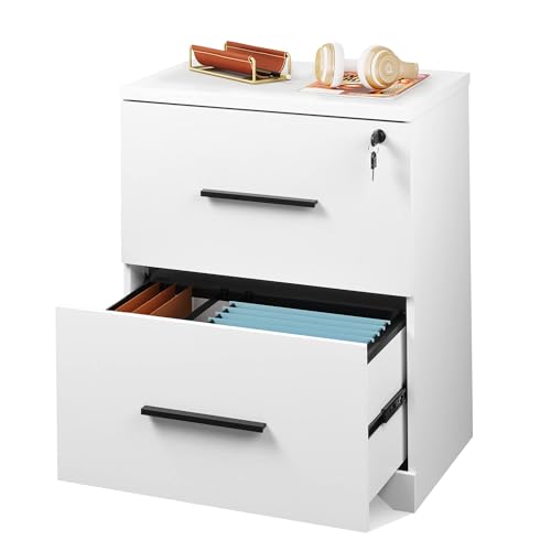 DEVAISE 2-Drawer Wood Lateral File Cabinet with Lock for Office Home, White - color: White, size: Medium