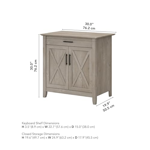 Bush Furniture Key West Secretary Desk with Keyboard Tray and Storage Cabinet in Washed Gray