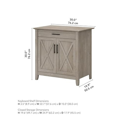 Bush Furniture Key West Secretary Desk with Keyboard Tray and Storage Cabinet in Washed Gray