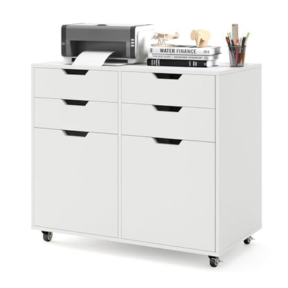 White File Cabinet with 4 Drawers and 2 Doors