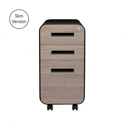 Laura Davidson Furniture Stockpile Slim 3-Drawer Mobile File Cabinet with Lock - Under Desk Metal Filing Cabinet, Legal/Letter File Folders, Wheels & Stationary Feet, Assembled, Black/Wood Faceplate - color: Black/Wood