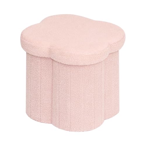 B FSOBEIIALEO Storage Ottoman Cube, Flowers Shaped Ottomans with Storage Foot Stool Footrest, Boucle Ottoman Seat for Dorm Room, Faux Teddy Fur, Pink 15"x15"x15" - color: Flower Pink, size: 15"D x 15"W x 15"H