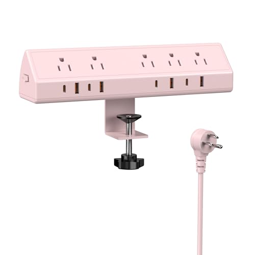 Jgstkcity Desk Clamp Power Strip USB C 65W,Surge Protector,Pink - color: Pink, size: 6 FT