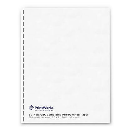 PrintWorks Professional Prepunched Paper, 8.5 x 11, 20 lb, GBC CombBind 19-Hole Punched Report & Presentation Paper, 500 Sheets, White (04328) - size: 20 lb, style: GBC, 19-Hole