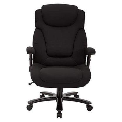 Office Star Big and Tall Deluxe High Back Adjustable Executive Office Chair with Padded Flip Arms, Black Fabric - color: Black Fabric