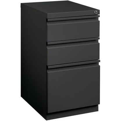 Bowery Hill 3-Drawer Metal Mobile Pedestal Filing Cabinet, 20 in Deep, Charcoal Finish, Steel Construction, Ball-Bearing Drawers, Lockable, Letter-Size Files, Modern Commercial Office Storage Solution - color: Charcoal