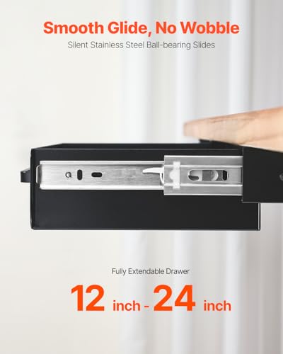 VEVOR Under Desk Drawer Slide Out, 13 inch Attachable Desk Drawer for Sit Stand Workstation, Hidden Under Counter Drawers for office Home, Black - size: 13inch