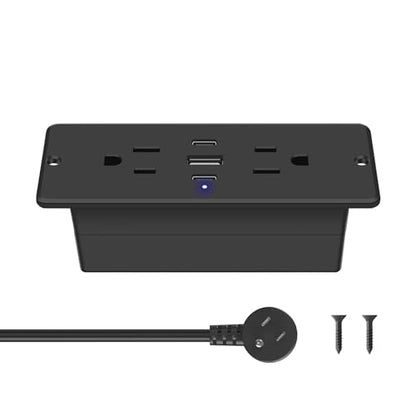 CCCEI Recessed Power Strip with Outlet and USB C Ports, Furniture Flush Mount Power Strip, Small Desk Hidden Outlet for Conference Table, Nightstand, Black, 10FT. - size: 10FT, style: 20W_USB-C
