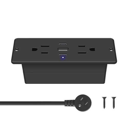 CCCEI Recessed Power Strip with Outlet and USB C Ports, Furniture Flush Mount Power Strip, Small Desk Hidden Outlet for Conference Table, Nightstand, Black, 10FT. - size: 10FT, style: 20W_USB-C
