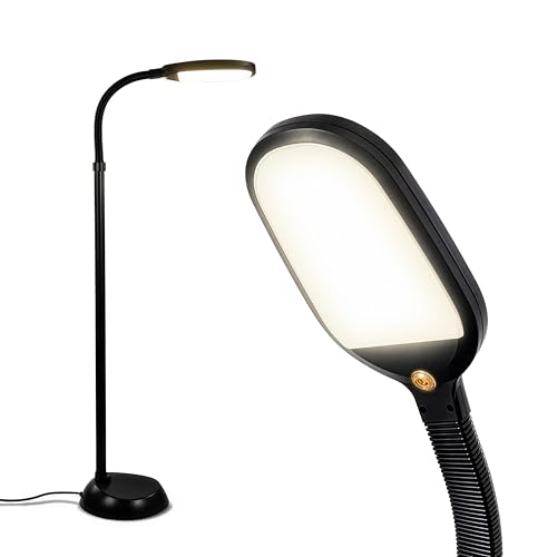 Brightech Litespan - Bright LED Floor Reading Lamp for Over Chair Crafts and Reading, Esthetician Light for Lash Extensions, Gooseneck Adjustable Standing Lamp for Living Room, Bedroom, Office - Black - color: Jet Black