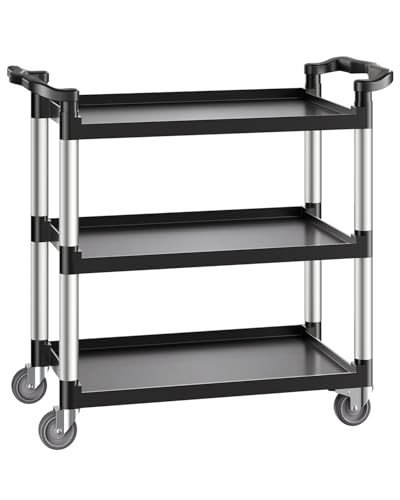 VEVOR Utility Cart, 330 lbs Load Capacity, 3-Tier Utility Plastic Cart with 360° Swivel Wheels (2 with Brakes), 31.1 x 19.3-inch Food Service Cart for Warehouse, Office, Home, Restaurant, Kitchen - style: 3 Tier-330LBS