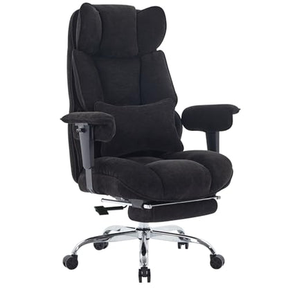 Efomao Executive Office Chair 400lbs, Black Fabric Big and Tall Desk Chair | Breathable fabric, pocket spring & foam seat, retractable footrest, 135° recline for computer gaming setup - color: 3084-black
