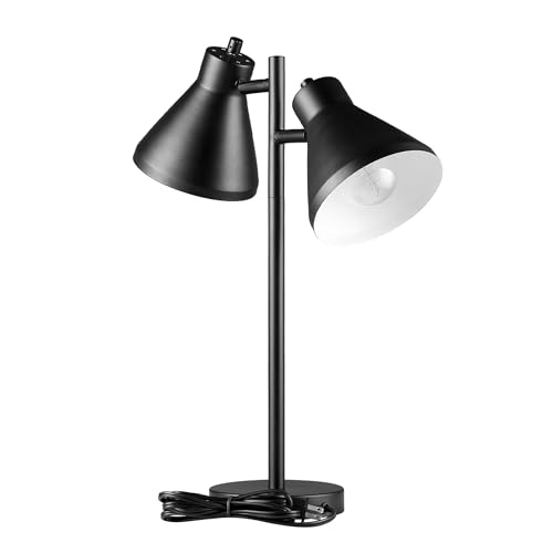 Globe Electric 18" 2-Light Desk Lamp, Industrial Design, Pivoting Heads, Matte Black Finish, Dual On/Off Switches, E26 Base, 52999 - color: Matte Black, Industrial