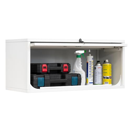 Fesbos Metal Storage Cabinet White Wall Cabinets with Locking Door - Wall Mounted Storage Cabinet for Garage Warehouse Home Office - Assembly Required - color: White, size: 13"D x 31.5"W x 13.7"H