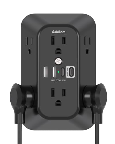 Addtam 6-Outlet Extender Surge Protector, Multi Plug Wall Outlet with 4 USB Wall Charger(PD 30W), Plug Extension Outlet with 1800J, Outlet Splitter Power Strip for Home Office, Black - color: Black 1PCS, size: PD 20W