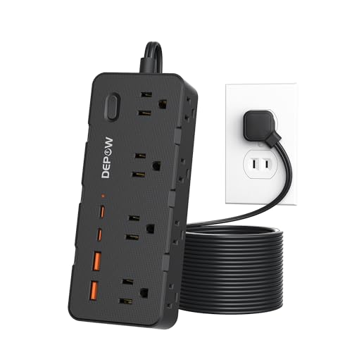 DEPOW 2 Prong Power Strip,10FT Extension Cord with 8 Outlet & 4 USB(2 USB-C | Black, 2 to 3 Prong Outlet Adapter,1700J Two Prong Surge Protector, Wall Mountable, Ideal for Old House Non-Grounded Outlets - color: Black, size: 10 ft (2 prong plug)