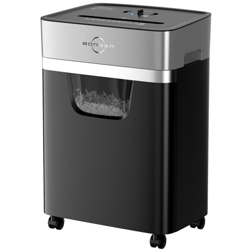 BONSEN 14-Sheet Cross Cut Heavy Duty Paper Shredder for Home Office | P-4 Security, Anti-Jam System, Quiet Paper Shredder for CDs & Staple, with 5.3 Gal Pullout Bin, Easy-roll Casters S3112 - size: Large