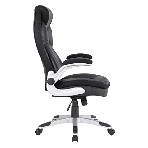 Office Star ECH Series Executive Bonded Leather Office Chair with Lumbar Support and Padded Height Adjustable Arms, Black with Silver Coated Nylon Base - color: Black With Silver Coated Nylon Base