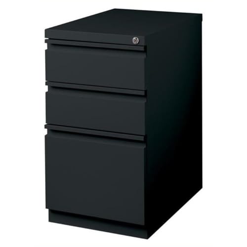 BOWERY HILL 20" 3-Drawer Modern Metal Mobile Pedestal Filing Cabinet in Black, Lockable, Sturdy Steel Construction, Mobile Office Storage, Durable Document Organization - color: Black