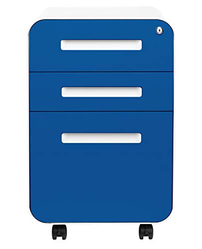 Laura Davidson Furniture Stockpile 3 Drawer File Cabinet with Lock - Under Office Desk Metal Filing Cabinet, Legal/Letter File Folders, Wheels and Stationary Feet, Pre-Assembled, Blue Faceplate - color: Blue Faceplate