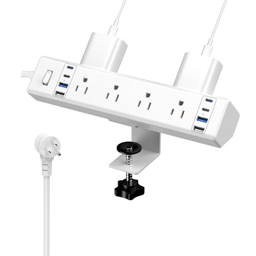 40W Fast Charging Station,Desk Clamp Power Strip,4 USB-C Ports & 8 AC Outlets,Desktop Edge Mount Surge Protector Power Strip,14AWG Heavy Duty Cord,Fit 1.9" Tabletop Edge for Home Office(6Ft Cable) - color: White, size: 6FT