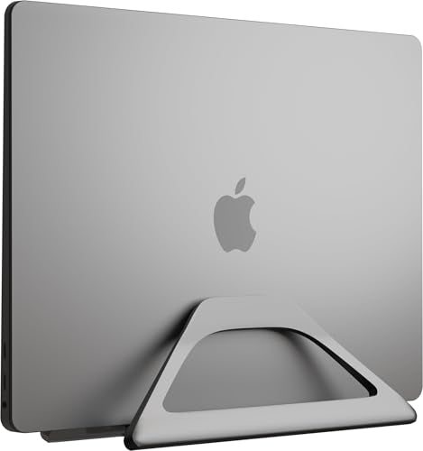 Elestoria Aluminum Vertical Laptop Stand with Gravity Auto-Lock – Adjustable Laptop Holder Vertical fits MacBook Pro/Air, Chromebook & Gaming Laptops up to 17.3" – Space-Saving Desktop Dock - Grey - color: Grey
