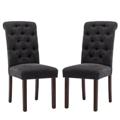 COLAMY Button Tufted Dining Chairs Set of 2, Accent Parsons Diner Upholstered Fabric Dining Room Stylish Kitchen Chairs with Solid Wood Legs and Padded Seat, Black - color: Black, size: set of 2