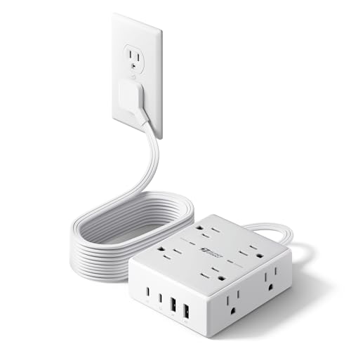 SUPERDANNY Extension Cord,Flat Plug Surge Protector Power Strip,10Ft - color: White, size: 10FT-15W Standard Charge