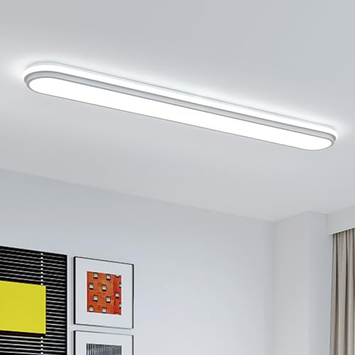 4Ft Linear LED Ceiling Light, 68W 6500K Cool White Ultra Thin Low Profile Fixture, Modern Metal Design, Bright Lighting for Kitchen, Home, Office, Energy-Saving Ceiling Lamp for Daily Use - color: White Light(CRI 97+) - B, size: 48 Inch (4 FT)