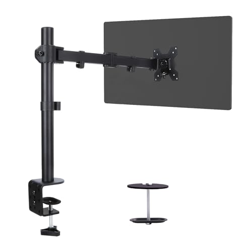 Single Monitor Arm Mount for 13-32 Inch Screen Up to 22lbs | Ultrawide Screens Up to 38 Inch Fully Adjustable Stand with C-Clamp/Grommet Base Tilt Rotation Max VESA 100x100 - size: Single for 13"-32"
