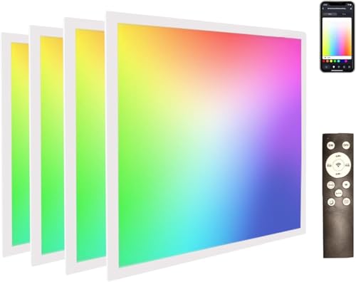 4 Pack 2x2 FT LED RGBW 5000K Multicolor Flat Panel, Light Remote & App Controlled 40W 4400lm Color Changing LED Panel Light Smart Wi-Fi Drop Ceiling Light with Alexa/Google Assistant - size: 2x2 Feet