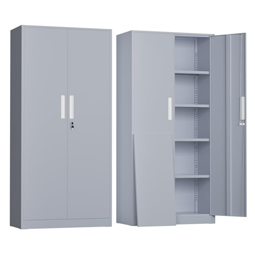 Greenvelly Metal Storage Cabinet, Locking Steel Cabinet with 2 Doors and 4 Adjustable Shelves, 71" Utility Metal Filing Organization with Lock for Home Office, Garage, Classroom (Dark Gray) - color: Dark Gray, size: 71" Storage Cabinet