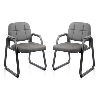 CLATINA Office Reception Guest Chair No Wheels, Leather Stationary Waiting Room Chairs with Padded Arms and Seld Base for Elderly Desk Conference Room Lobby Table Side Salon Grey 2 Pack - color: Grey-sled Base, size: 2 Pack