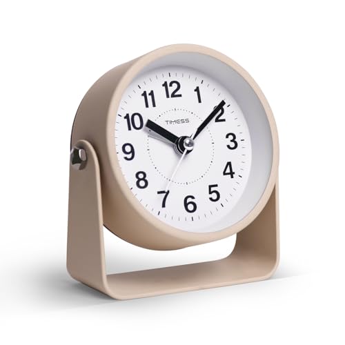 TIMESS Analog Alarm Clock with Snooze & Light, Silent Non-Ticking, Yellow | On-demand light, quartz movement, battery operated, easy to set, gentle wake alarm, bedside clock for home, travel, or office - color: Yellow