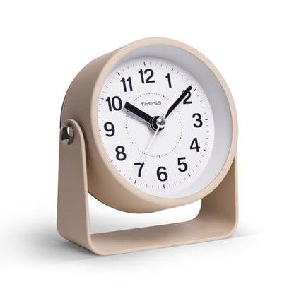 TIMESS Analog Alarm Clock with Snooze & Light, Silent Non-Ticking, Yellow | On-demand light, quartz movement, battery operated, easy to set, gentle wake alarm, bedside clock for home, travel, or office - color: Yellow