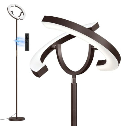 SIBRILLE 30W LED Floor Lamp for Living Room, 350° Rotating Reading Standing Lamp with Remote Control, Stepless Dimmable 3000K-6500K Modern Tall Lamp for Bedroom Office - color: Brown