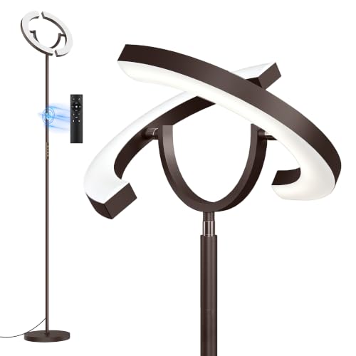 SIBRILLE 30W LED Floor Lamp for Living Room, 350° Rotating Reading Standing Lamp with Remote Control, Stepless Dimmable 3000K-6500K Modern Tall Lamp for Bedroom Office - color: Brown