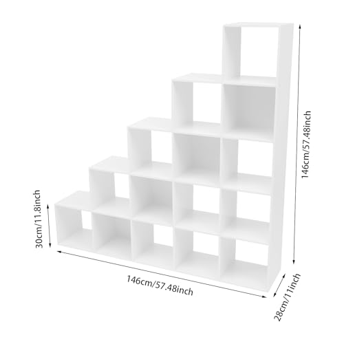5-Tier Stepped Bookshelf Ladder Cube Storage Cabinet, White, 15 Cubes - color: White, size: 15 Cubes