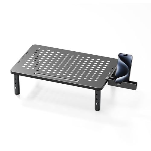 Computer Monitor Stand Riser for Desk, 3 Height Adjustable PC Laptop TV Desktop Monitor Stand Shelf, Metal Printer Table with Phone Holder, Stand Riser for Desk, Office Desk Organizers and Accessories, 1 Pack - color: Black, size: Basic-1 Pack
