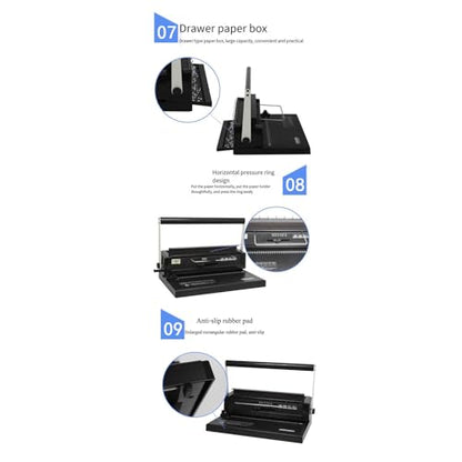 Iron Ring Binding Machine 34 Hole Loose Leaf Iron Ring Punching Machine Double Coil Manual Wire Binding Machine,Easy and Safe to Use