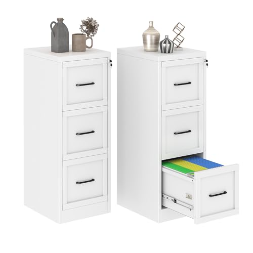 GAIOUS Metal Vertical File Cabinet with Lock, Home Office 3 Drawer Cabinet - color: White, size: 17.72"D x 14.96"W x 40.5"H
