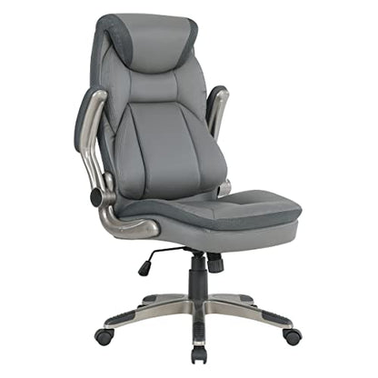 Office Star ECH Series Executive Bonded Leather Office Chair with Lumbar Support and Padded Height Adjustable Arms, Charcoal with Titanium Coated Nylon Base - color: Charcoal With Titanium Coated Nylon Base