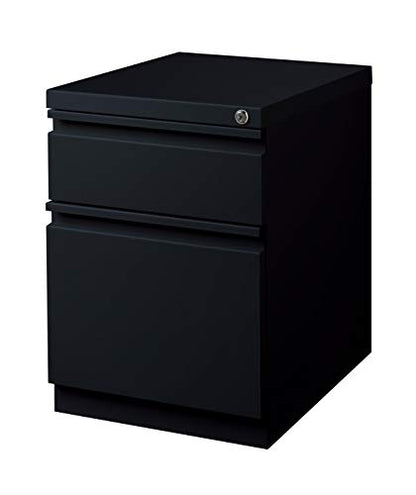 20 Inch Deep Metal Mobile Pedestal File 2 Drawer Box-File with Full Width Pull, for Home and Office, Holds Letter Width Hanging Folders, Black - color: Black