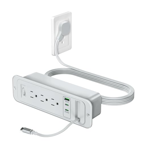 Recessed Power Strip with Retractable USB C Cable,2 PD 20W USB C,Flush Mount Countertop Drawer Outlet, Furniture Hidden Outlet for Side Table,End Table,3 Outlets (Grey, 6FT-20W USB) - color: Grey, size: 6FT-20W USB