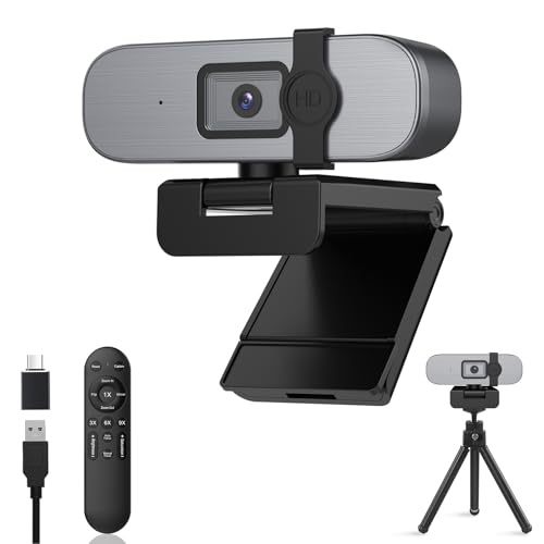 YQE 4K Webcam with Tripod, UHD Web Cam with Microphone, PDAF Autofocus Webcam with Remote Control, Privacy Cover, USB Type-A & A-to-C Adapter Computer Camera for Calling, Zoom/Teams/Facetime/Switch 2