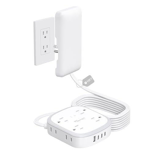 Outlet Cover 10FT Long Extension Cord, Surge Protector Power Strip - size: 8AC-10FT(3 Prong & 2 Pin Plug)