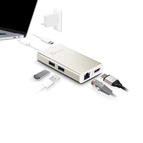 j5create USB C Hub Multi-Adapter Docking Station with HDMI 4K, 2X USB 3.1 | SuperSpeed Ports, Ethernet, Power Delivery 2.0 (JCA374)