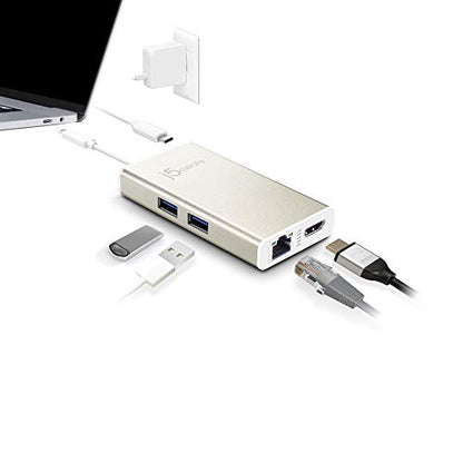 j5create USB C Hub Multi-Adapter Docking Station with HDMI 4K, 2X USB 3.1 | SuperSpeed Ports, Ethernet, Power Delivery 2.0 (JCA374)