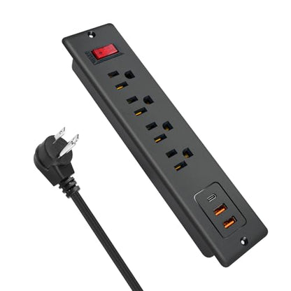 4 Outlets Recessed Power Strip with USB C 20W, Fast Charge Desktop Power Outlet Flush Mount Desk Extender 6.56 ft Extension Cord Plug in Furniture Conference Hotel - color: Black