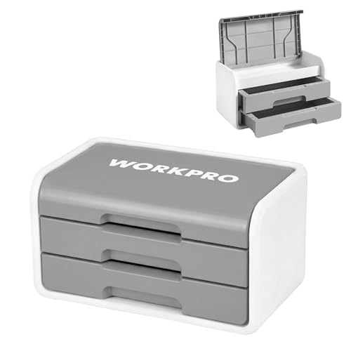 WORKPRO Small Storage Box with 2 Drawers and Flip-Top Lid | ABS Storage Case, PP Feet Pads, Arts and Crafts, Beads, Sewing Supplies, DIY Material Organization - color: Grey and White
